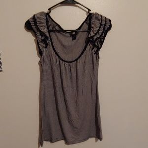 DONATING 5 for $25 Black cream striped ruffle top